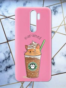 Матовий рожевий чохол на Xiaomi Redmi Note 8 Pro дизайн Капучіно котик принт 97