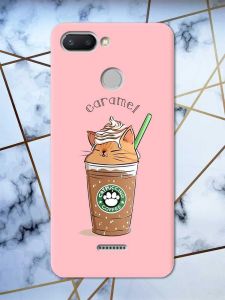 Матовий рожевий чохол на Xiaomi Redmi 6 дизайн Капучіно котик принт 97