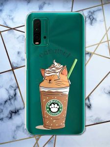 Прозорий чохол на Xiaomi Redmi 9T  дизайн Капучіно котик принт 97