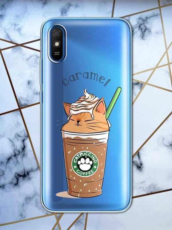 Прозорий чохол на Xiaomi Redmi 9A  дизайн Капучіно котик принт 97