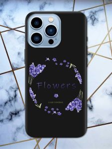 Матовий чорний чохол на Apple iPhone 13 Pro Max рельєфний дизайн Лавандовий віночок принт 19