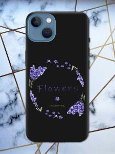 Матовий чорний чохол на Apple iPhone 13 рельєфний дизайн Лавандовий віночок принт 19