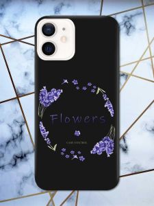Матовий чорний чохол на Apple iPhone 12 / 12 Pro (6.1) рельєфний дизайн Лавандовий віночок принт 19