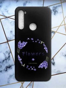 Матовий чорний чохол на Xiaomi Redmi Note 8 рельєфний дизайн Лавандовий віночок принт 19