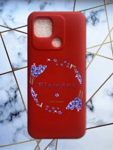 Матовий червоний чохол на Xiaomi Redmi 10C рельєфний дизайн Лавандовий віночок принт 19