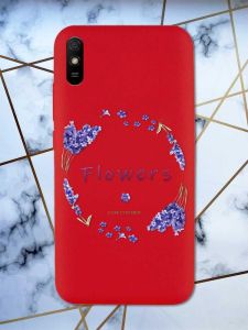 Матовий червоний чохол на Xiaomi Redmi 9А рельєфний дизайн Лавандовий віночок принт 19