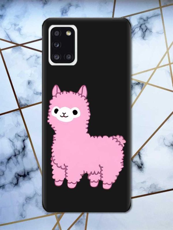 Матовий чорний чохол на Samsung Galaxy A31 дизайн Лама рожева принт 100