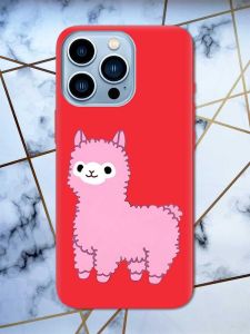 Матовий червоний чохол на Apple iPhone 13 Pro Max дизайн Лама рожева принт 100
