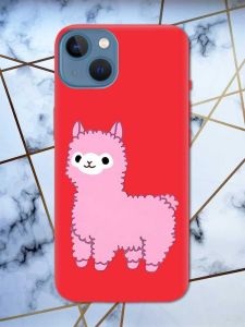 Матовий червоний чохол на Apple iPhone 13 дизайн Лама рожева принт 100