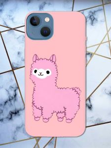Матовий рожевий чохол на Apple iPhone 13 дизайн Лама рожева принт 100