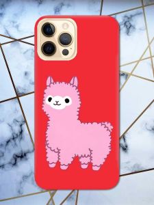 Матовий червоний чохол на Apple iPhone 12 Pro Max дизайн Лама рожева принт 100