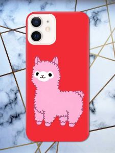Матовий червоний чохол на Apple iPhone 12 / 12 Pro (6.1) дизайн Лама рожева принт 100