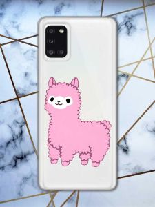 Прозорий чохол на Samsung A31 дизайн Лама рожева принт 100