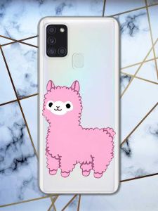 Прозорий чохол на Samsung Galaxy A21s дизайн Лама рожева принт 100