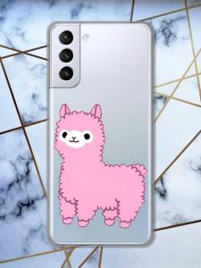 Прозорий чохол для Samsung Galaxy S21 (G991)  дизайн Лама рожева принт 100