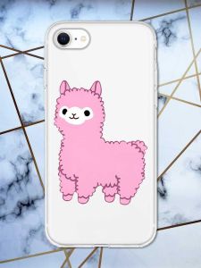 Прозорий чохол для iPhone 7, 8 дизайн Лама рожева принт 100