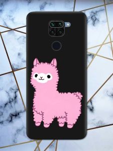 Матовий чорний чохол на Xiaomi Redmi Note 9 дизайн Лама рожева принт 100