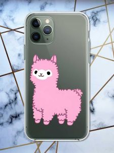 Прозорий чохол на iPhone 12 / 12 Pro дизайн Лама рожева принт 100