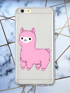 Прозорий чохол на iPhone 6+/6 Plus Лама рожева принт 100