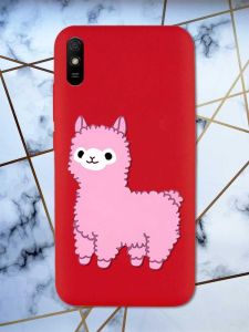 Матовий червоний чохол на Xiaomi Redmi 9А дизайн Лама рожева принт 100