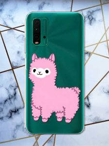 Прозорий чохол на Xiaomi Redmi 9T  :: Лама рожева (принт 100)
