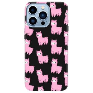 Матовий чорний чохол на Apple iPhone 13 Pro Max дизайн Лами рожеві принт 101