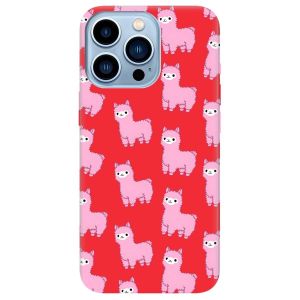 Матовий червоний чохол на Apple iPhone 13 Pro Max дизайн Лами рожеві принт 101