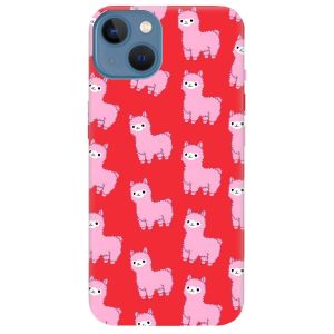 Матовий червоний чохол на Apple iPhone 13 дизайн Лами рожеві принт 101
