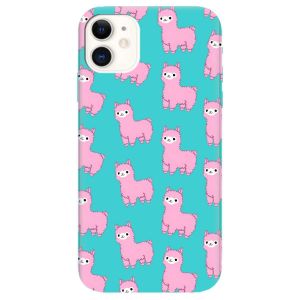 Матовий бірюзовий чохол на Apple iPhone 11 (6.1) дизайн Лами рожеві принт 101