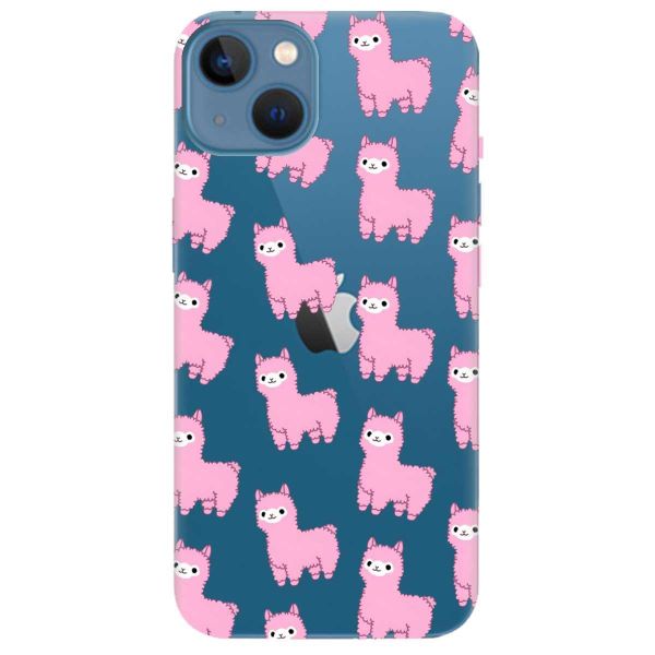 Прозорий чохол на Apple iPhone 13 дизайн Лами рожеві принт 101