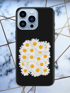 Матовий чорний чохол на Apple iPhone 13 Pro Max рельєфний дизайн Букет ромашок принт 40