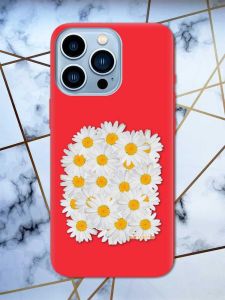 Матовий червоний чохол на Apple iPhone 13 Pro Max рельєфний дизайн Букет ромашок принт 40