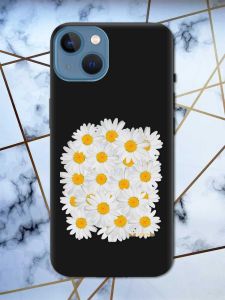 Матовий чорний чохол на Apple iPhone 13 рельєфний дизайн Букет ромашок принт 40