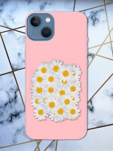 Матовий рожевий чохол на Apple iPhone 13 рельєфний дизайн Букет ромашок принт 40