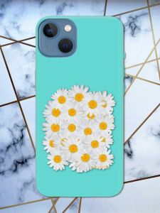 Матовий бірюзовий чохол на Apple iPhone 13 рельєфний дизайн Букет ромашок принт 40