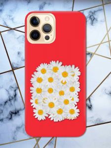 Матовий червоний чохол на Apple iPhone 12 Pro Max рельєфний дизайн Букет ромашок принт 40