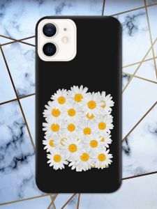 Матовий чорний чохол на Apple iPhone 12 / 12 Pro (6.1) рельєфний дизайн Букет ромашок принт 40