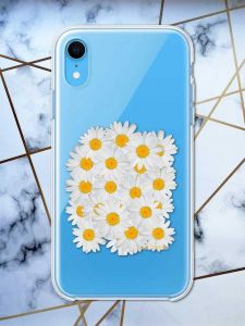 Прозорий чохол на iPhone XR рельєфний дизайн Букет ромашок принт 40