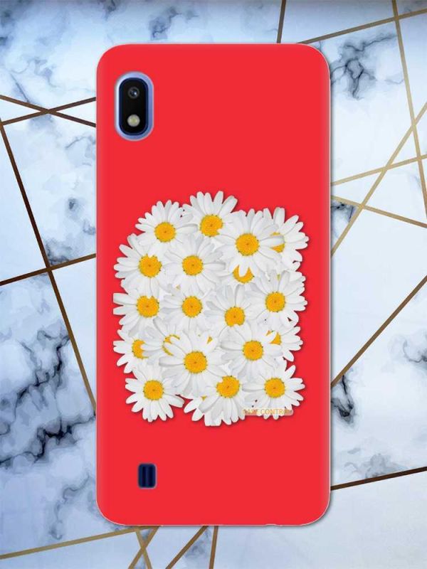 Матовий червоний чохол на Samsung Galaxy А10 (2019) А105 рельєфний дизайн Букет ромашок принт 40