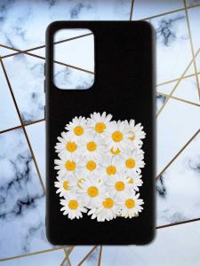 Матовий чорний чохол на Samsung Galaxy A52 рельєфний дизайн Букет ромашок принт 40