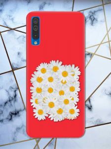 Матовий червоний чохол на Samsung Galaxy А50 (2019) А505 рельєфний дизайн Букет ромашок принт 40