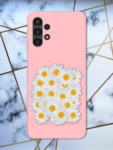 Матовий рожевий чохол на Samsung A13 4G рельєфний дизайн Букет ромашок принт 40