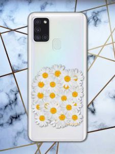 Прозорий чохол на Samsung Galaxy A21s рельєфний дизайн Букет ромашок принт 40