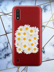 Прозорий чохол для Samsung Galaxy A01  рельєфний дизайн Букет ромашок принт 40
