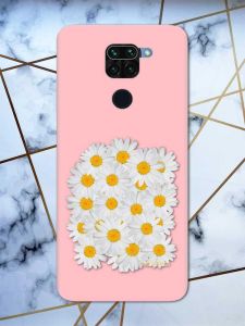 Матовий рожевий чохол на Xiaomi Redmi Note 9 рельєфний дизайн Букет ромашок принт 40