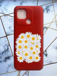 Матовий червоний чохол на Xiaomi Redmi 10C рельєфний дизайн Букет ромашок принт 40