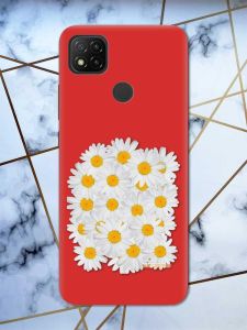 Матовий червоний чохол на Xiaomi Redmi 9C / 10A рельєфний дизайн Букет ромашок принт 40