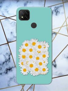 Матовий бірюзовий чохол на Xiaomi Redmi 9C / 10A рельєфний дизайн Букет ромашок принт 40
