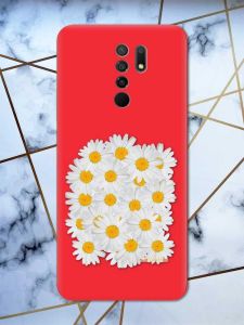 Матовий червоний чохол на Xiaomi Redmi 9 рельєфний дизайн Букет ромашок принт 40