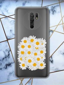 Прозорий чохол на Xiaomi Redmi 9  рельєфний дизайн Букет ромашок принт 40
